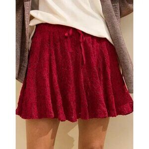 Aerie Lace Godet Skirt in Cherry Tart NEW